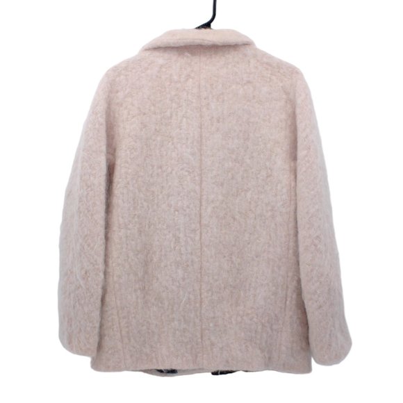 Zara Women Blush Pale Pink Fuzzy Cropped Moto Jacket - Picture 4 of 10